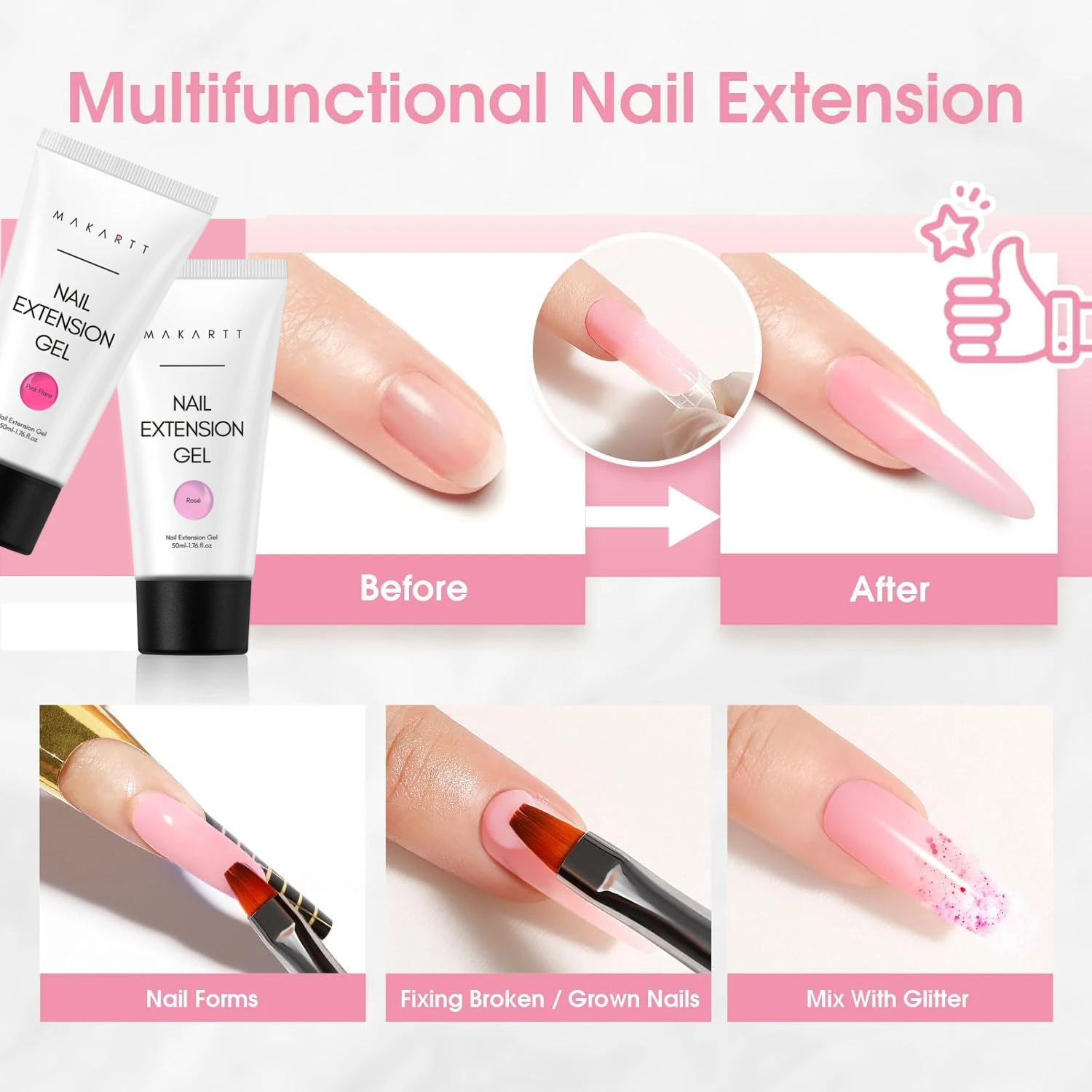 جل ماكارت بولي لتطويل الأظافر - جل منشئ قوي للنحت والملحقات، أظافر طبيعية تدوم طويلاً، قابلة للعناية بالأشعة فوق البنفسجية LED