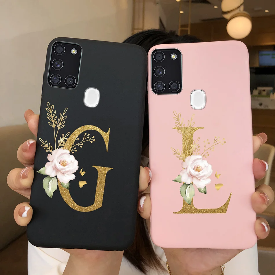 For Phone Case Samsung Galaxy A21S SM-A217F Cute Flower Letters Shell For Samsung Galaxy A21S New Silicone Back Cover Soft Funda