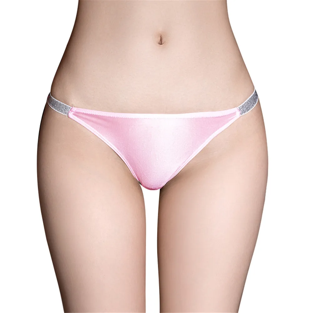 Sexy Women Low Rise G-string Panties Oil Glossy Shiny Traceless Thong Belt Breathable Female Elastic Underwear Thin Panties