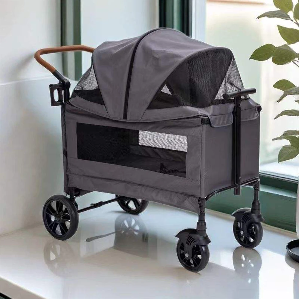 Luxury Outdoor Travel 4 Wheel Large Capacity Pet Stroller Portable Fabric Dog Stroller Aluminum Tube Pet Cart