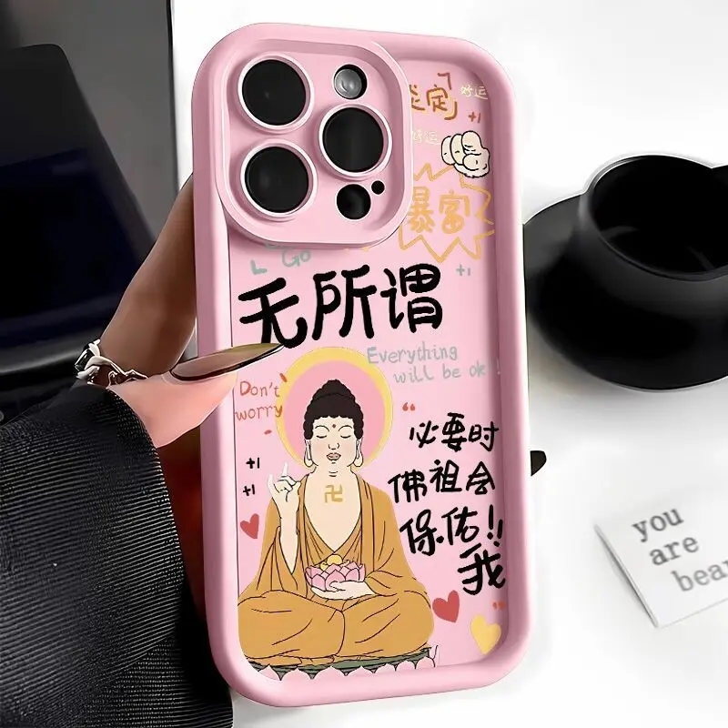 Cartoon Buddha statue phone case for iphone 15 pro max 14 plus 11 13 12 shockproof shell cover for iphone xr xs max x 7 8 plus