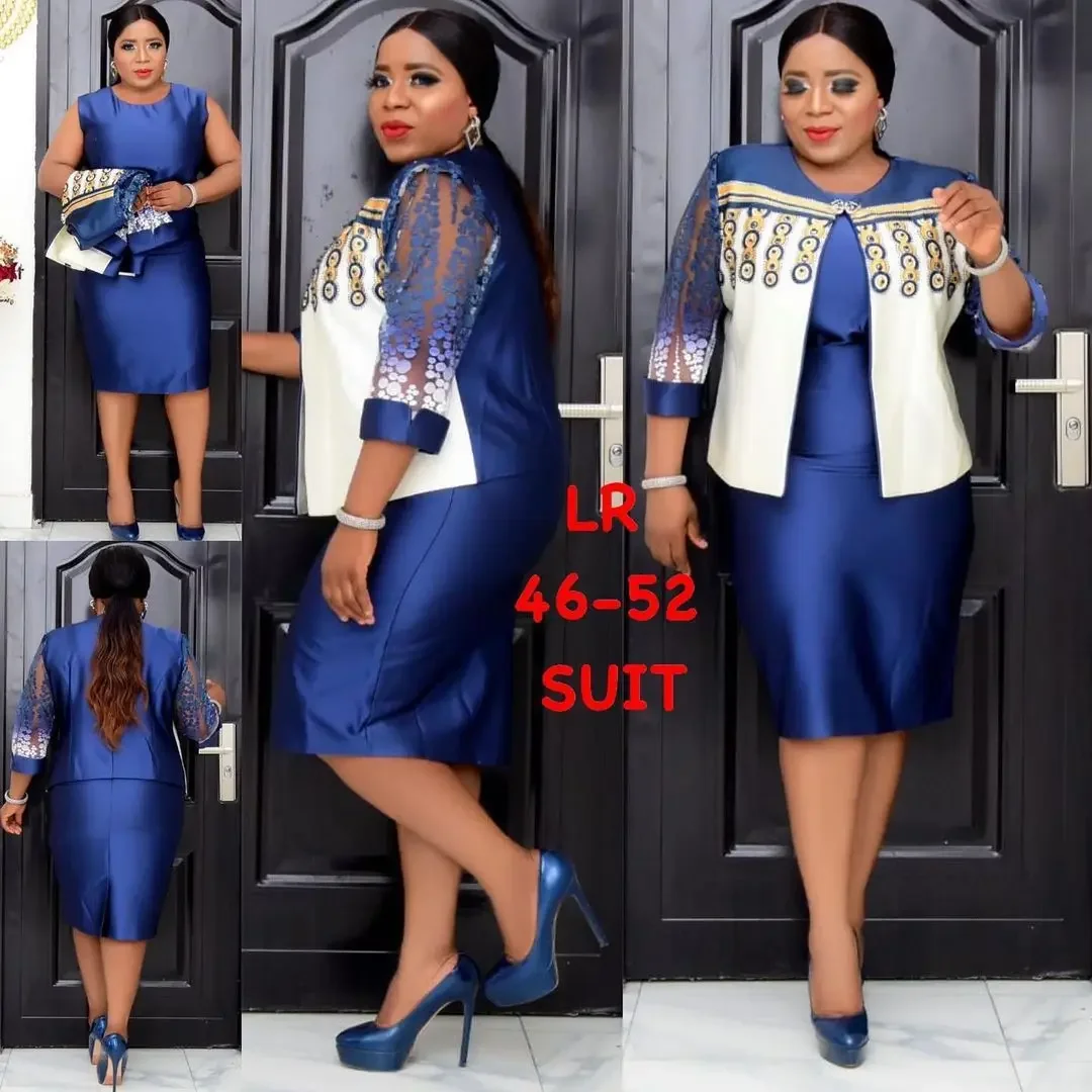 2 Piece Set long Coat and Dress Christmas African Midi Dresses Women Dashiki Bazin Riche African Clothing Dresses Africa Clothes image 4