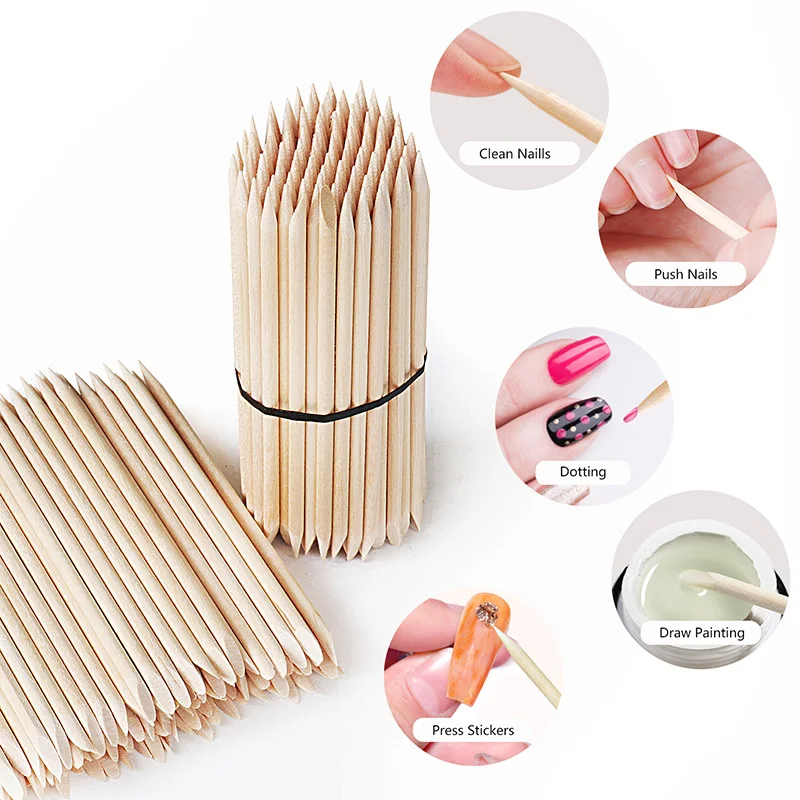 Lurayee Nagelhautschieber, orangefarbene Holzstäbchen, Nagelmaniküre, Entferner, Holzdesign, Nagelgelpoliermittel, Zeichenstab für Nagelkunst – Detail 7