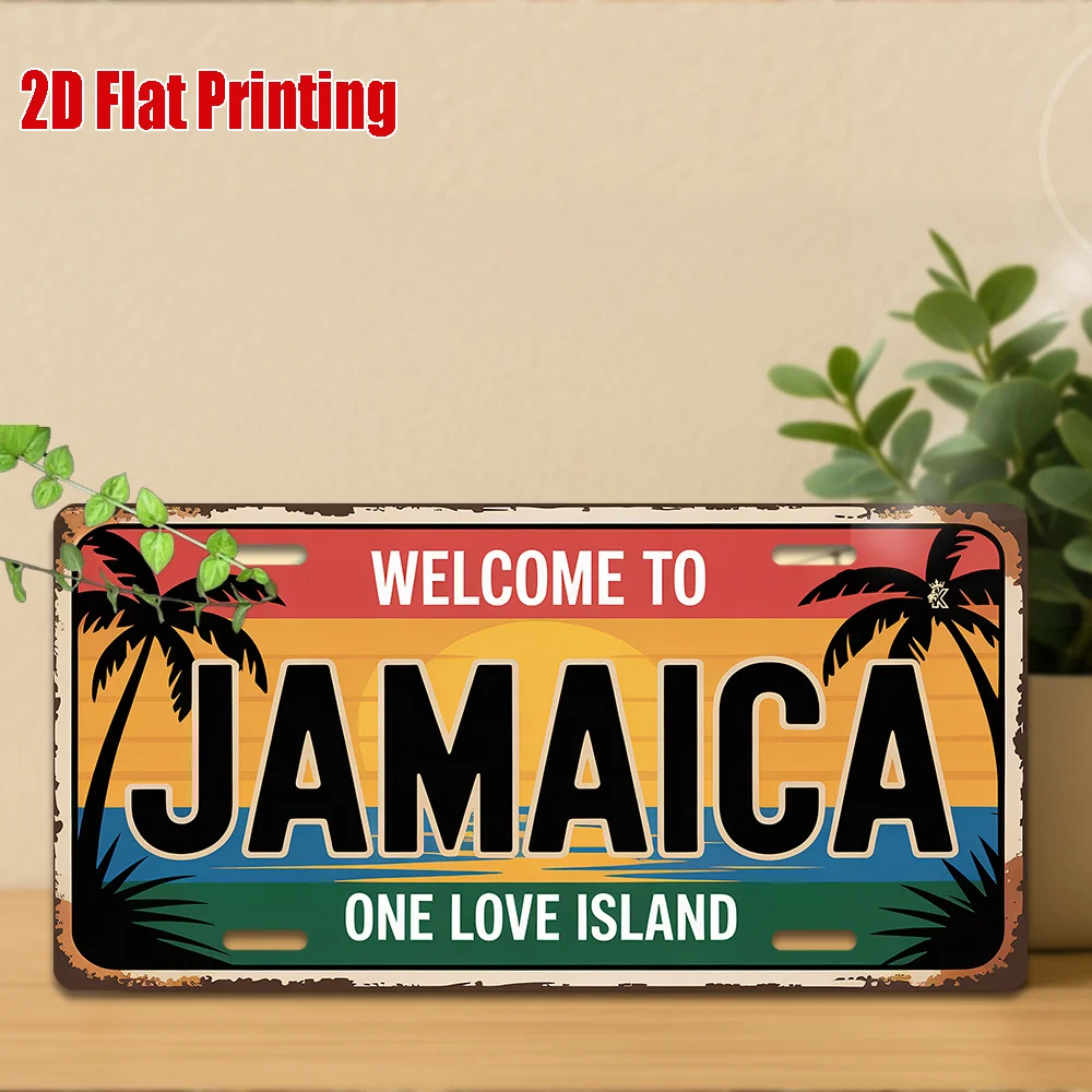 1pc 2D Flat Printing Vintage Metal Sign | Jamaica Aluminum Sign, Travel Decor, One Love Island Wall Art, Rustic Caribbean Accent