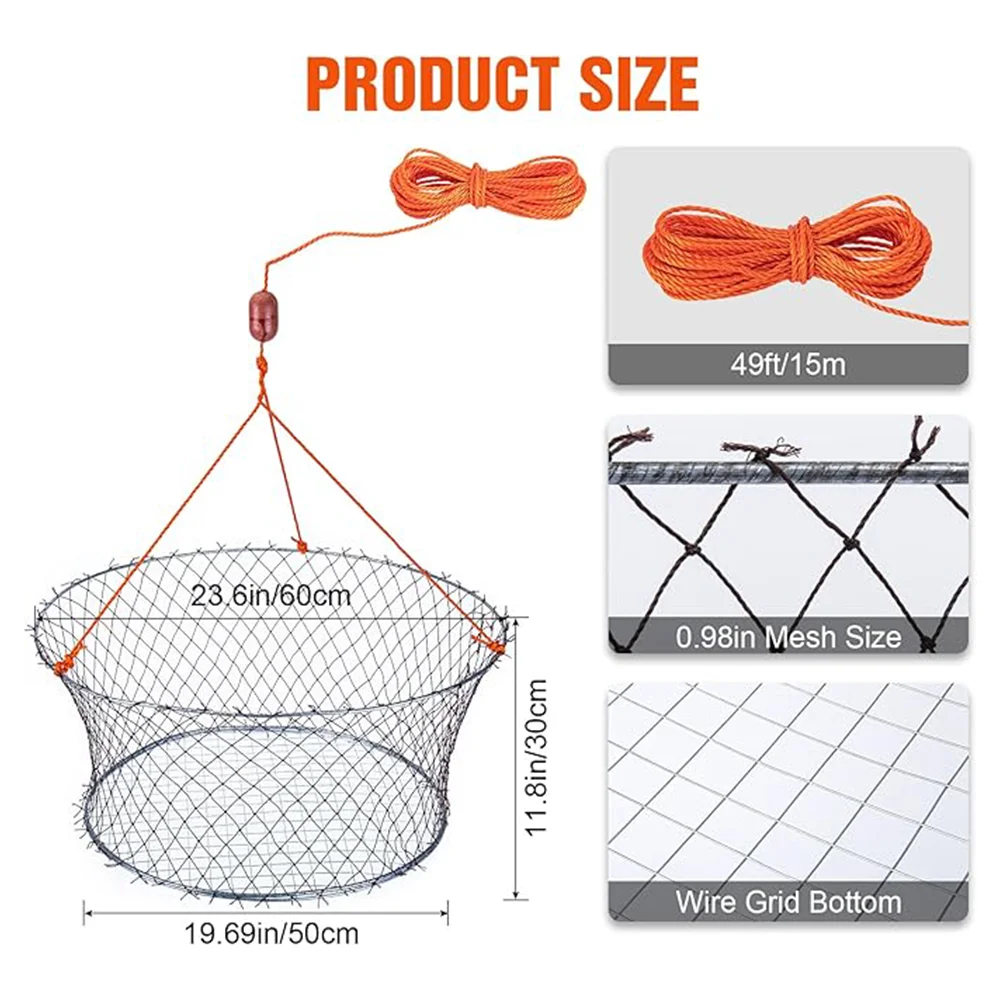 Foldable Lobster Crayfish Crab Crawfish Shrimp Fish Trap Cage Fishing Net Fishing Net with Crab Measure Tool