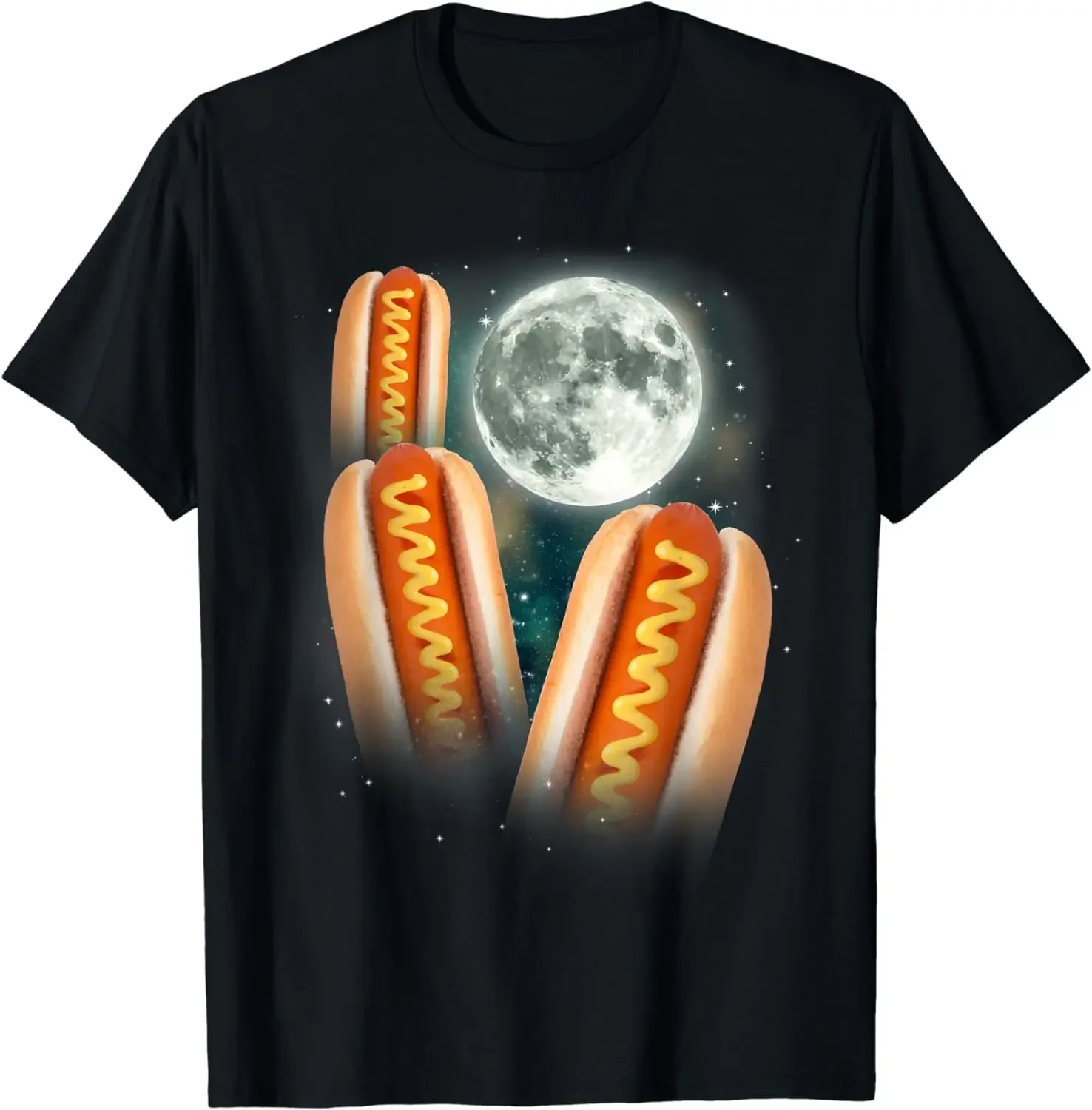 New Mens T Shirts  Vintage T Shirt  Ropa Hombre  Three Glizzy Moon | Funny 3 Howling Hotdogs Cursed Meme T-Shirt  harajuku