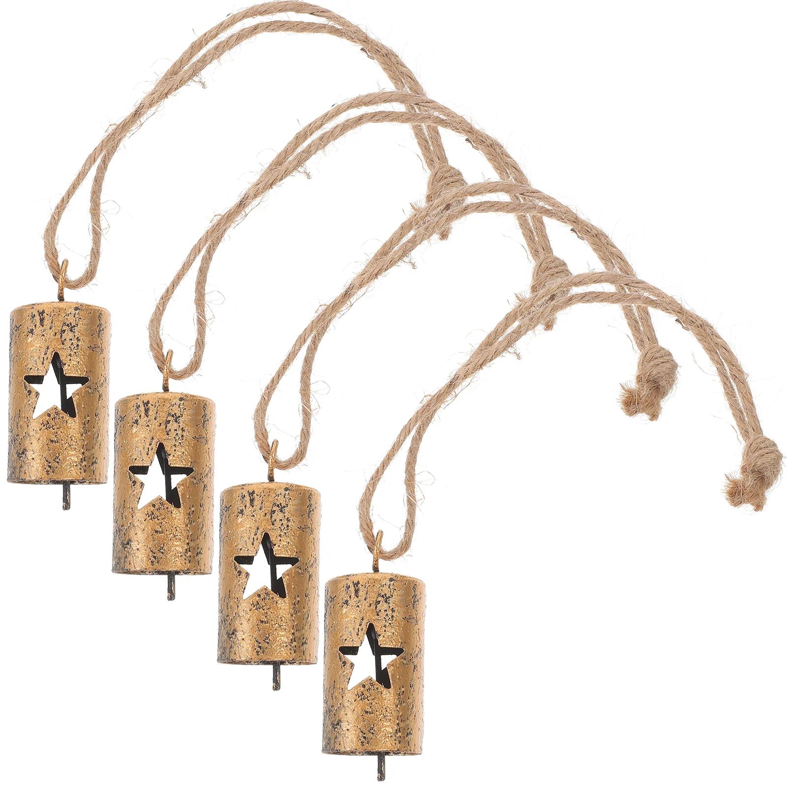 4 Pcs Vintage Metal Cowbell Wind Chime Bells Charms Hanging Ornaments for Crafts Cylinder