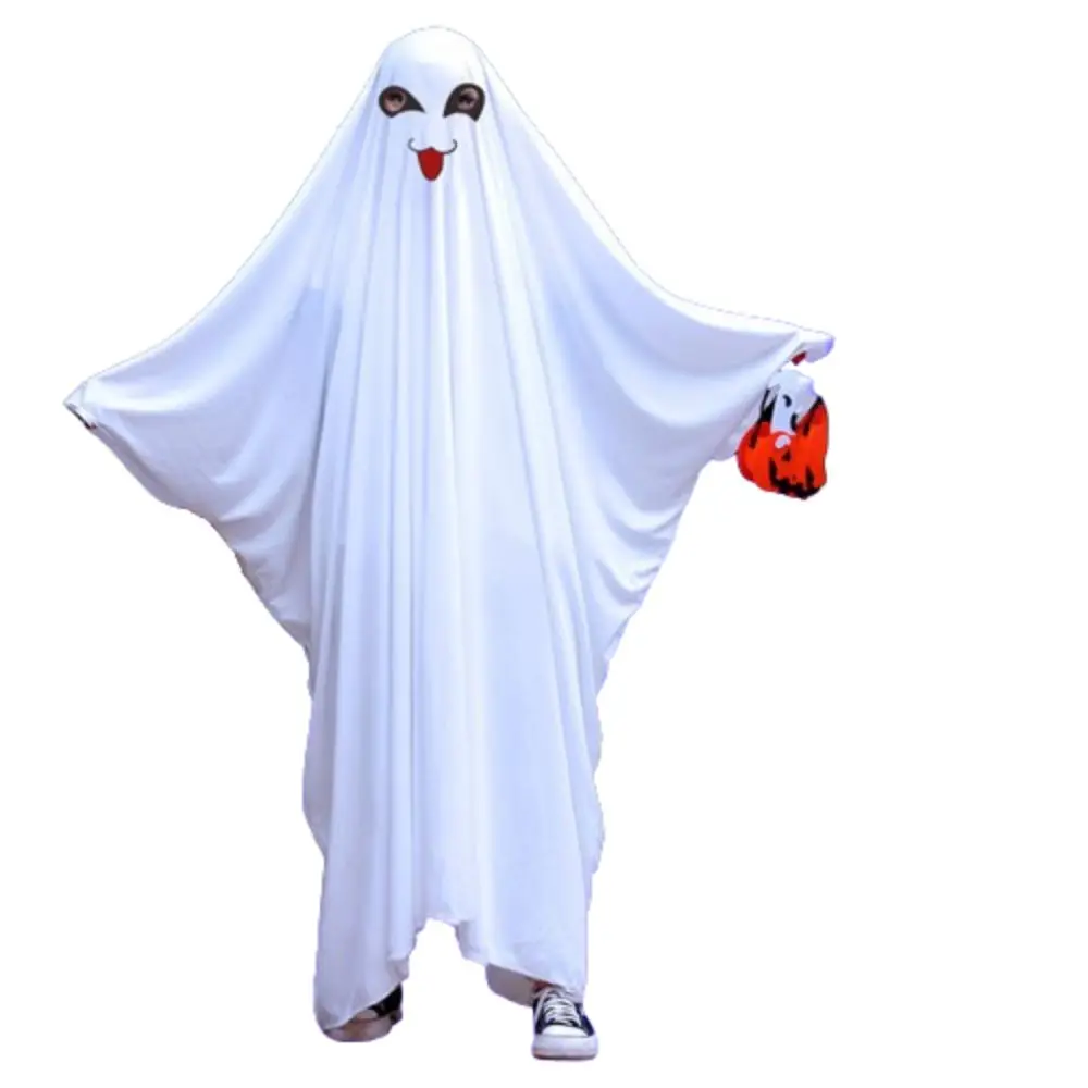 Hooded Halloween Cloak Cape Fright Clothes Smile Face Ghost Poncho Robe Black Eye Funny Cosplay Ghost Cosplay Costume Adult Kids