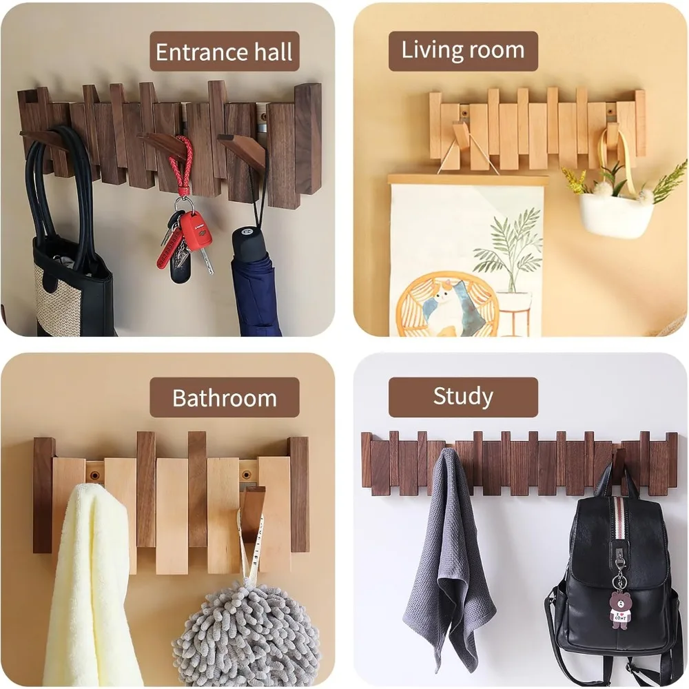 رف معطف مفتاح البيانو من خشب الجوز المثبت على الحائط مع 6 خطافات مغناطيسية، يدعم ما يصل إلى 15 كجم