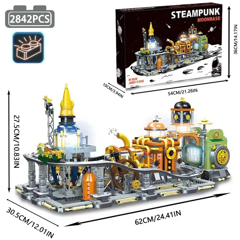 

Moc Street View Series Steampunk Moon Base Model Building Blocks Aerospace Model Bricks Assembling Toys For Kid Birthday Gift