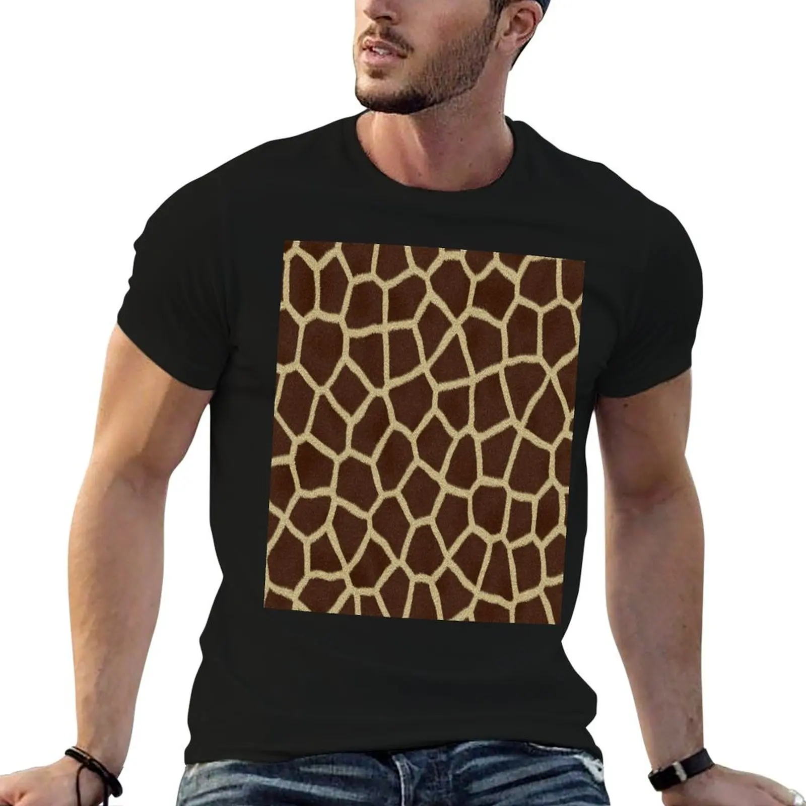 1980s safari animal woodland brown and tan giraffe print T-Shirt cheap stuff quick drying mens big and tall t shirts