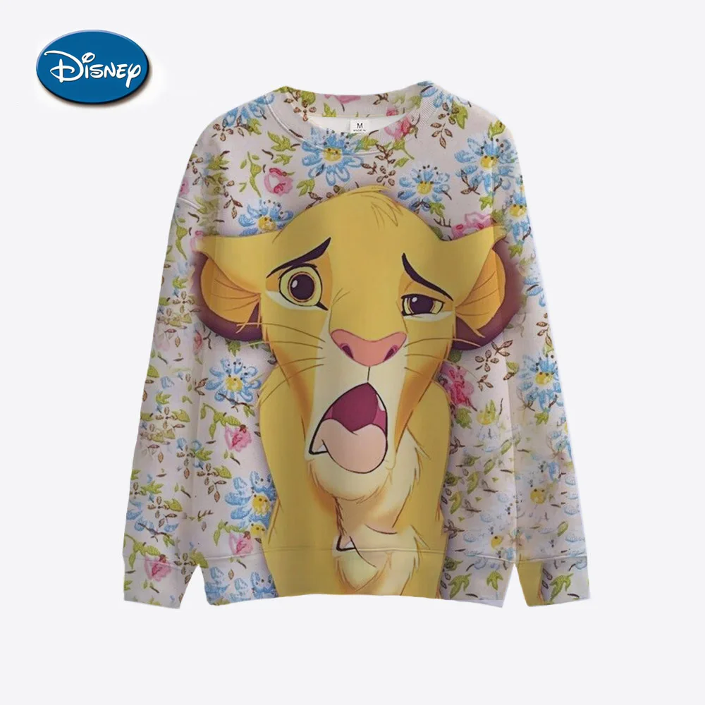 Disney Lion King Cartoon Printed Women\'s Sports Shirt Long Sleeve Round Neck Pattern Hoodie Couple Valentine\'s Day Gift Women\'s