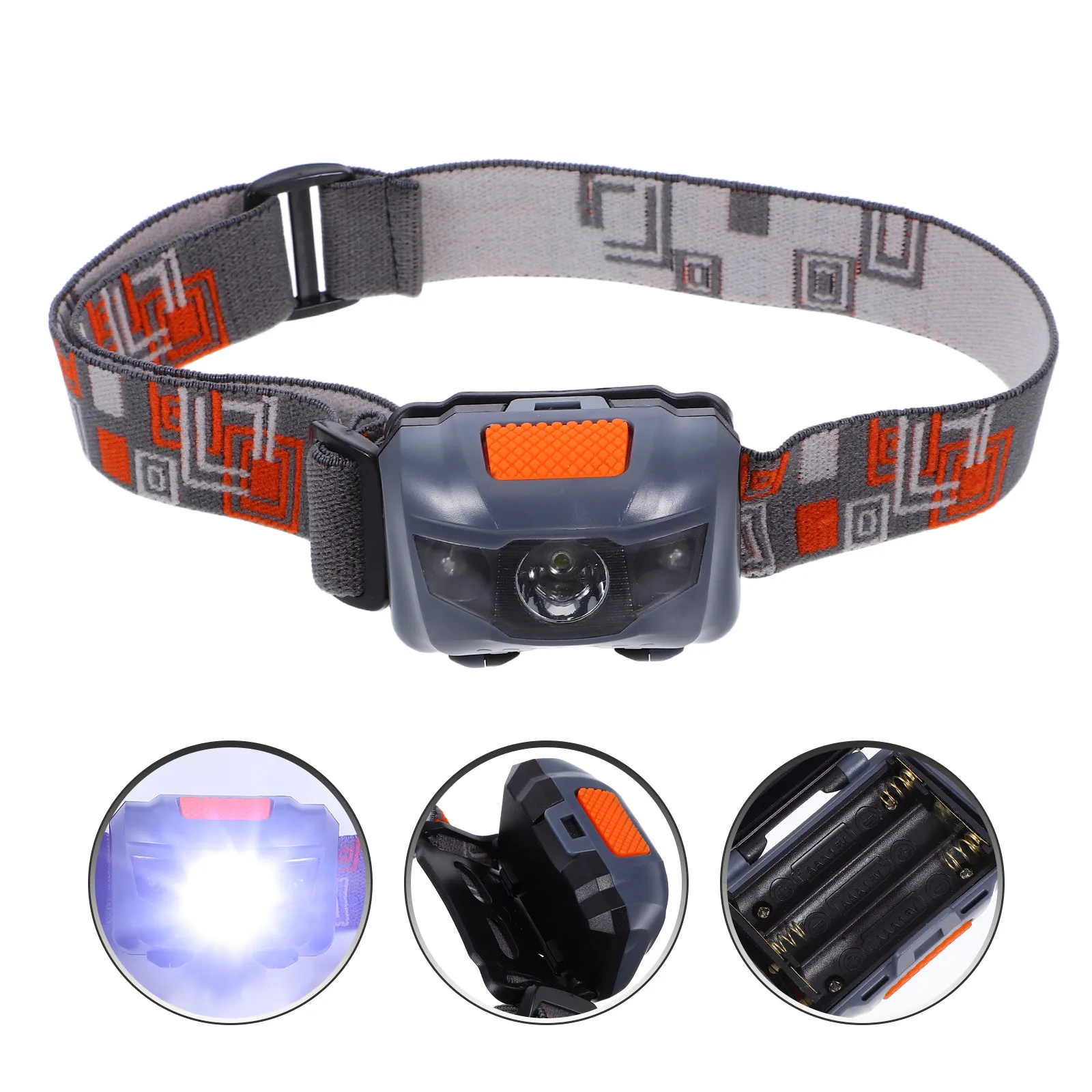 Light Waterproof Adjustable Red White Mini LED Light Outdoor Riding Safety Warning Headlight Camping Lamp Grey No Battery