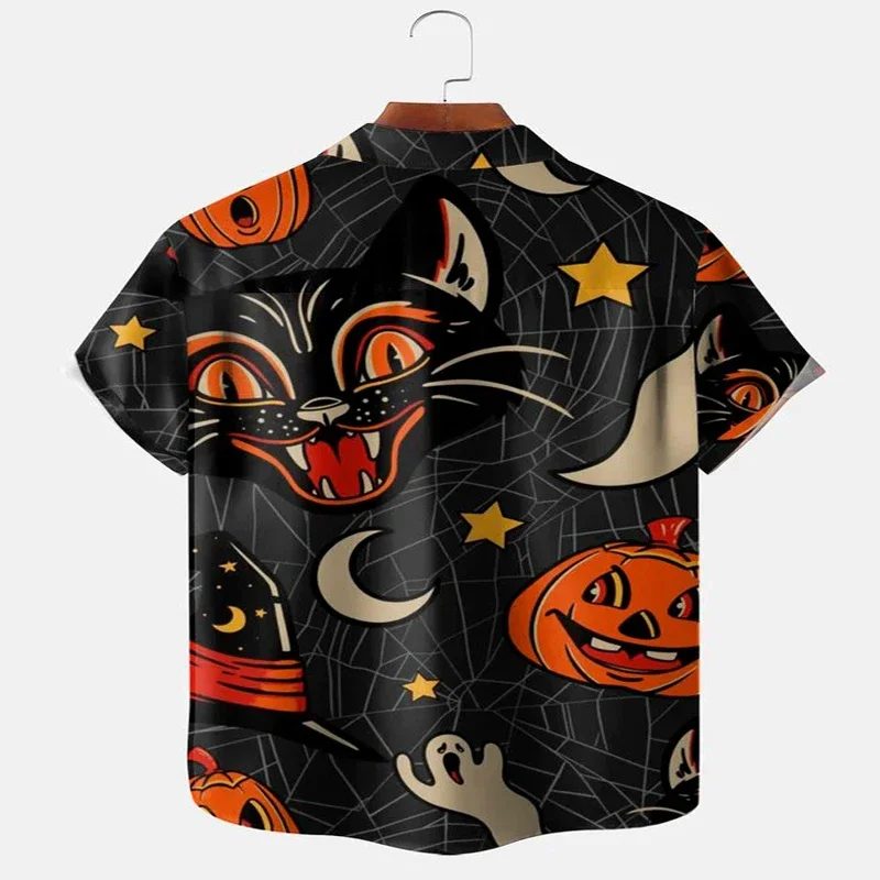Halloween Black Cat Short Sleeve Shirt 3D All Over Printed Hawaiian Shirt for Men and Women Casual Shirt Unisex