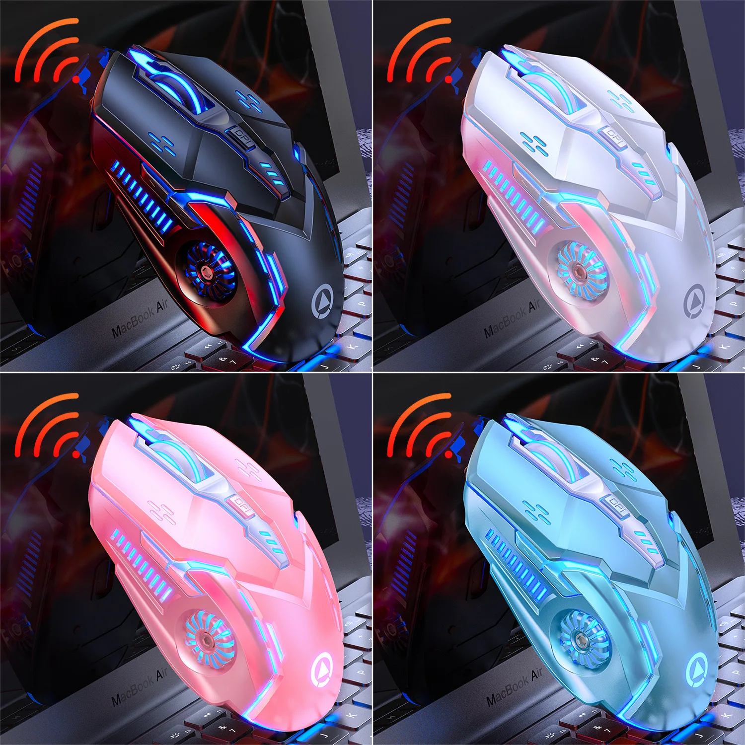 A9 rechargeable Luminous Silent Gaming  2.4G Wireless Mouse Female Pink Laptop Accessories