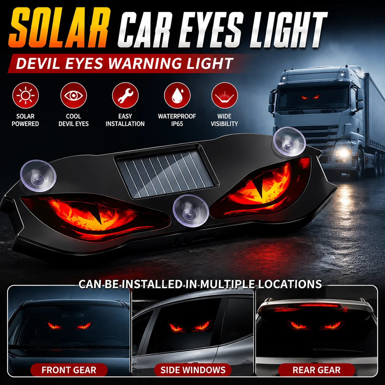 Universal Solar Power Car Demon Eye Light Cool Flashing Warning Light Dynamic Safety Vehicle Signal Lights Car Accessories