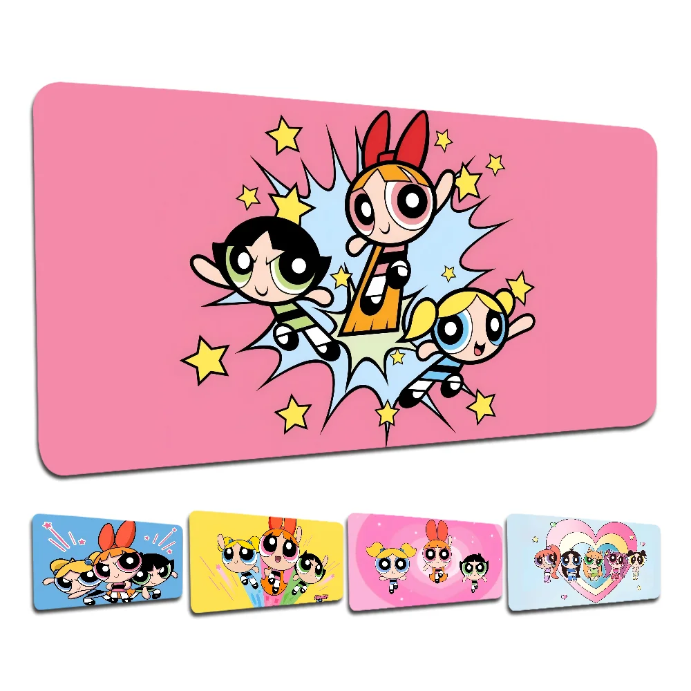 Cute P-Powerpuff-Girls Pattern Hot Rubber Mouse Durable Desktop Mousepad Size For Large Edge Locking Game Keyboard Pad