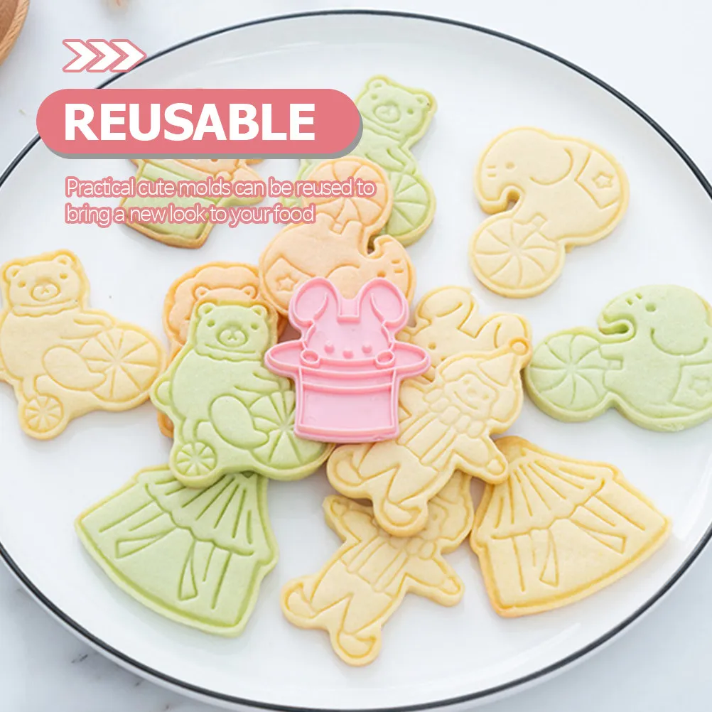 6Pcs Circus Theme Cookie Stamps Plastic Cookie Molds for Baking Holiday Cookies Christmas Halloween Valentine Family Fun