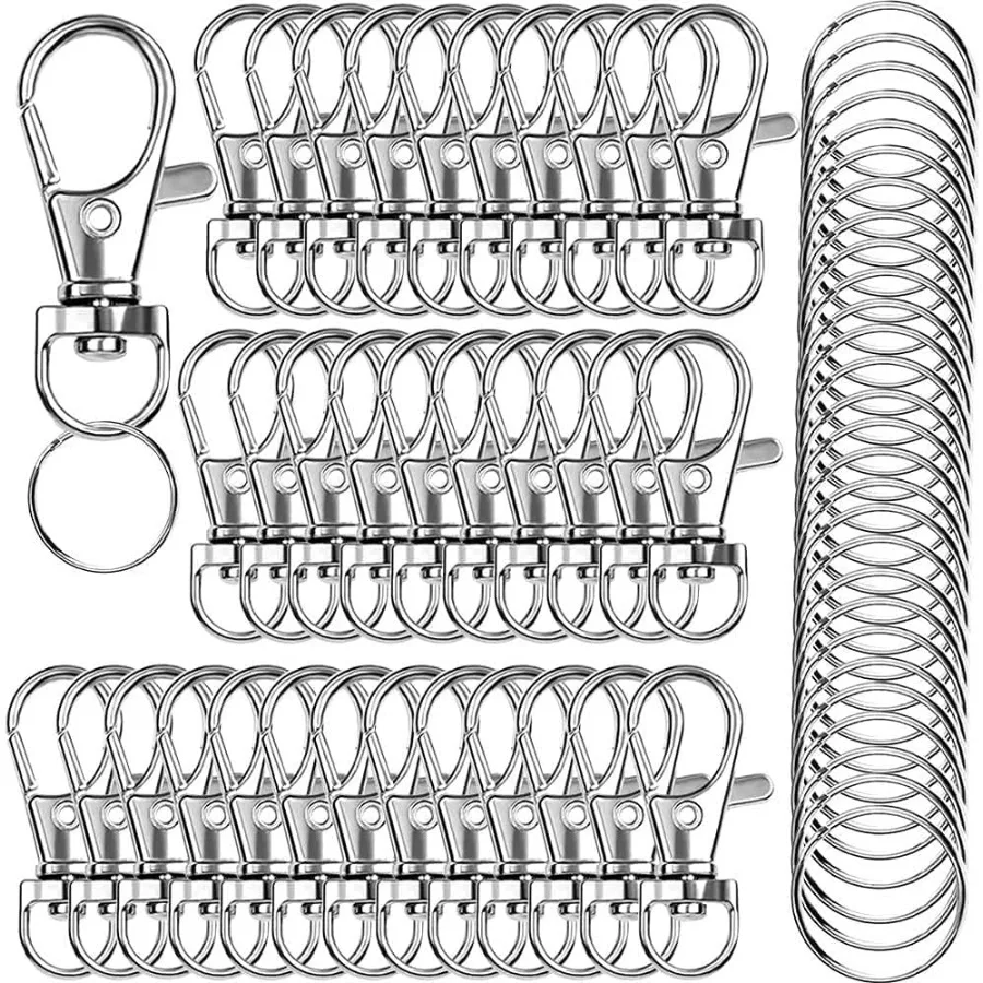 

120PCS Premium Swivel Lanyard Snap Hook with Key Rings Metal Keychain Hooks for Jewelry Making Crafts Silver