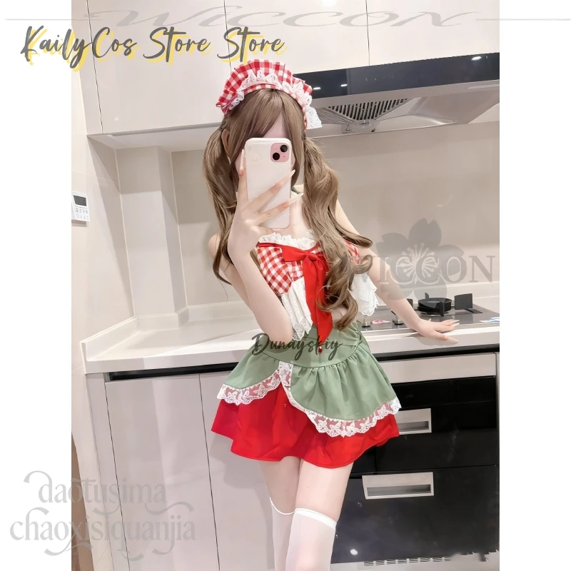 لطيف الفراولة مثير الرسن تنورة قصيرة قطعتين عيد الميلاد تأثيري حلي جيراي كي بنات حفلة لوليتا أنيمي التصميم الأصلي #5