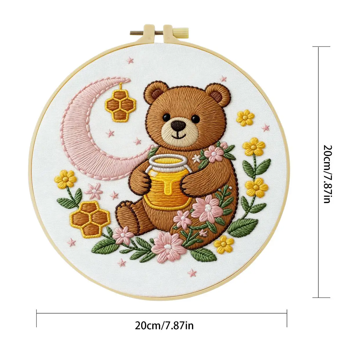1 Stück 20X20CM/15X15CM 7,87/6,3 Zoll Bären-Stickerei-Starter-Kit DIY-Kit DIY-Stickerei-Set für Anfänger Heimdekoration – Detail 5