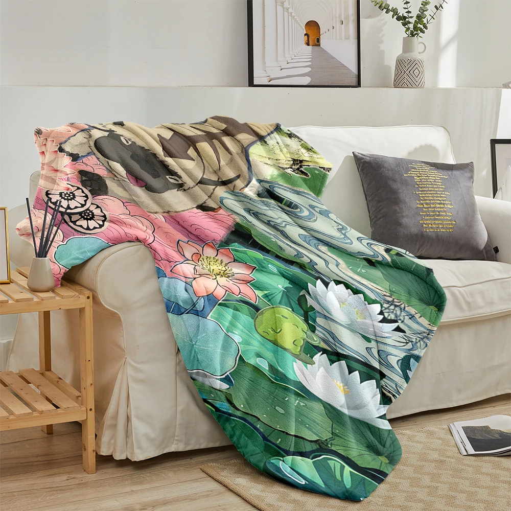 Kung Fu Panda Japanese Art Soft Flannel Blanket Warm Cozy Throw Blanket for Bedroom Living Room Fuzzy Plush Bedspread Gift