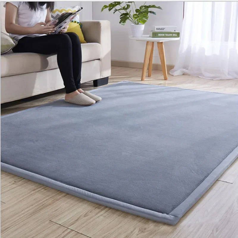 Thick Solid Color Rectangular Carpet For Living Room Ckildren Bedroom Play Rug Bay Window Soft Mat Baby Anti-fall Crawling Pads