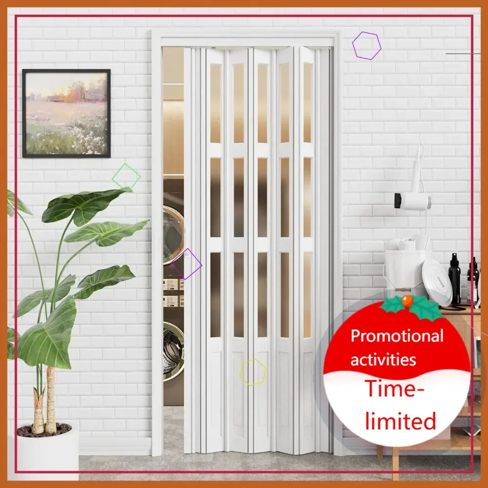 

Hot salesWhite PVC Accordion Folding Door with Frosted Glass, 24-36 x 80in, Easy Installation for Closet Bathroom