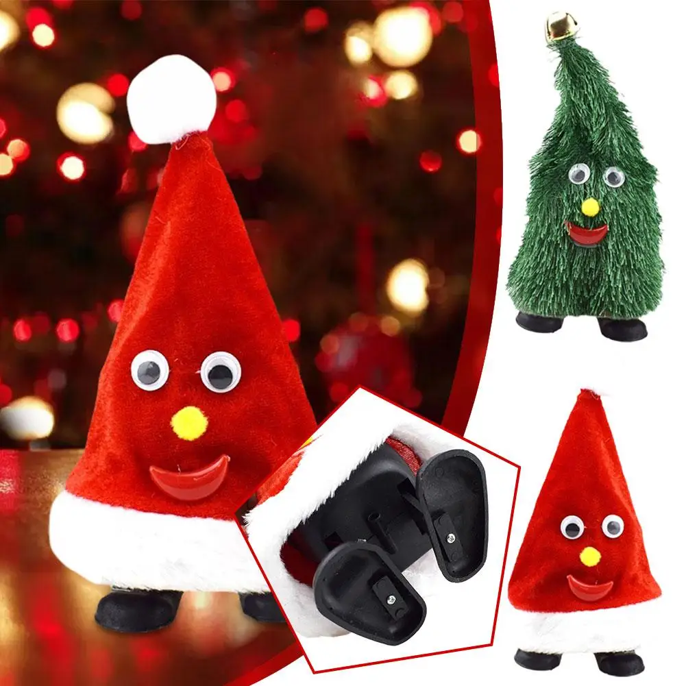 20cm Creative Running Tree Swing Bell Christmas Atmosphere Decoration Small Toy Running Christmas Home Pillow Electric Hat Q8S6