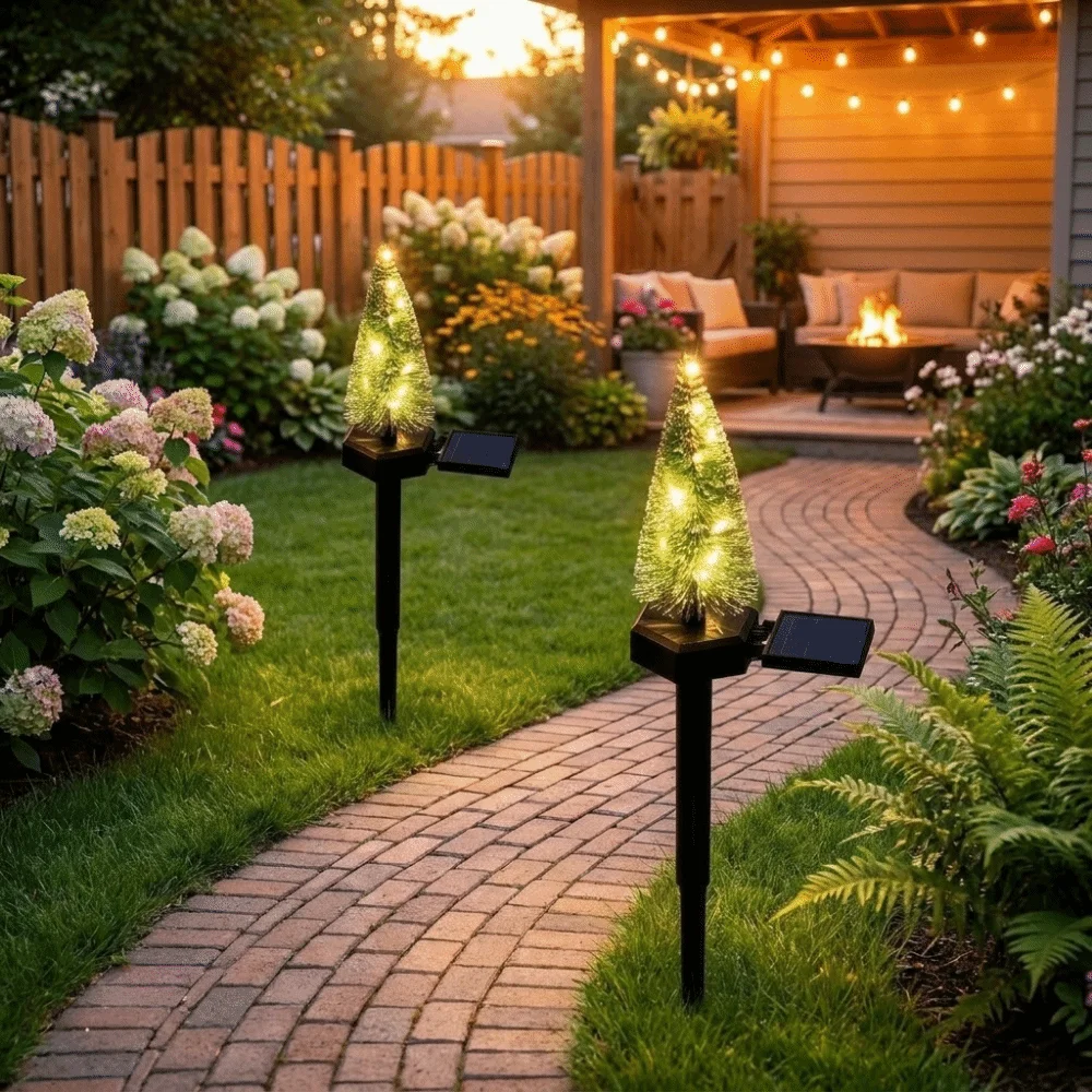 Simulated Solar Christmas Tree Lights Waterproof Creative Landscape Lawn Lamp Ground Mounted Warm/Colorful Light