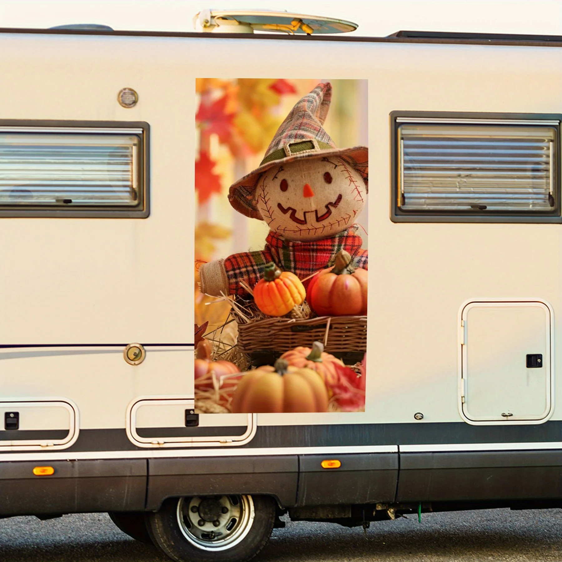 

Осенняя наклейка на пугало и тыквы, виниловая наклейка для двери автомобиля на колесах, водонепроницаемые самоклеящиеся виниловые наклейки для хвоста автомобиля a