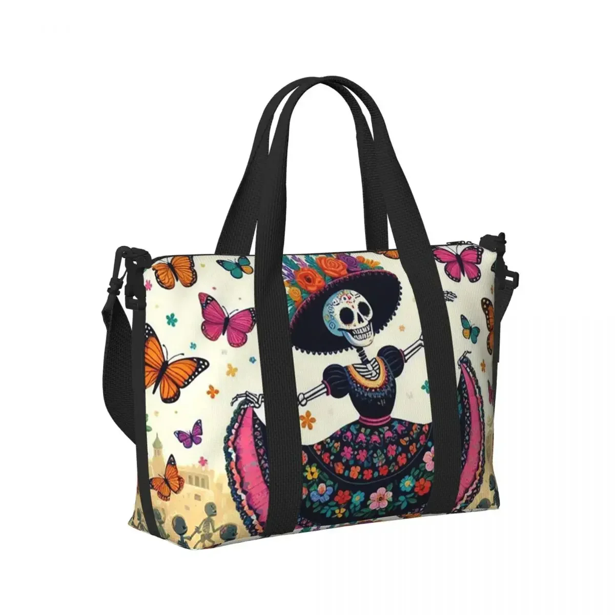 Sugar Skull Beach Travel Bag Large Capacity Tote Bags for Gym Yoga Women Shopping Duffle Shoulder Bag