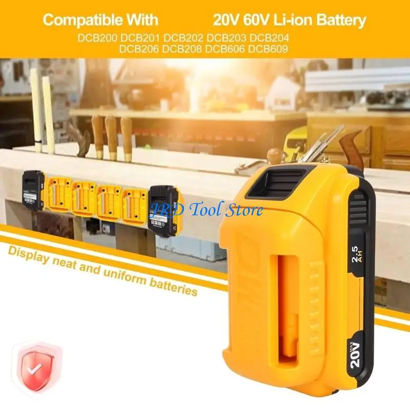 

A2UD 6Pcs Battery Mount Holders for 20V Power Tool DCB200 DCB201 DCB202 Secure Locking Design Wall Garage Organization