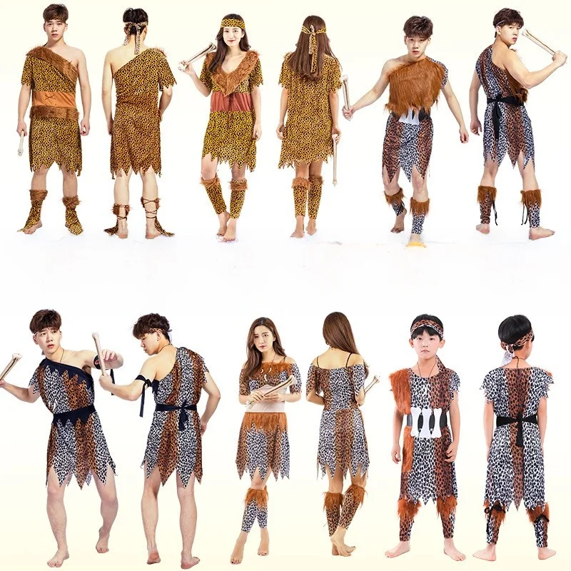 

Halloween Primitive Wildman Indigenous Costume Stage Performance Outfit Adult Children's Authentic Tribal Attire for Women