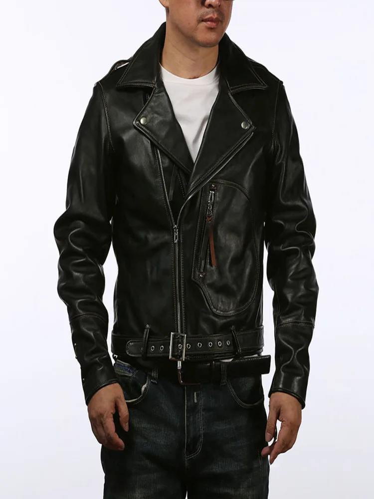 JY900 Asian Size Men's Slim Vintage Genuine Italian Tuscany Cow Leather Storm Rider Jacket