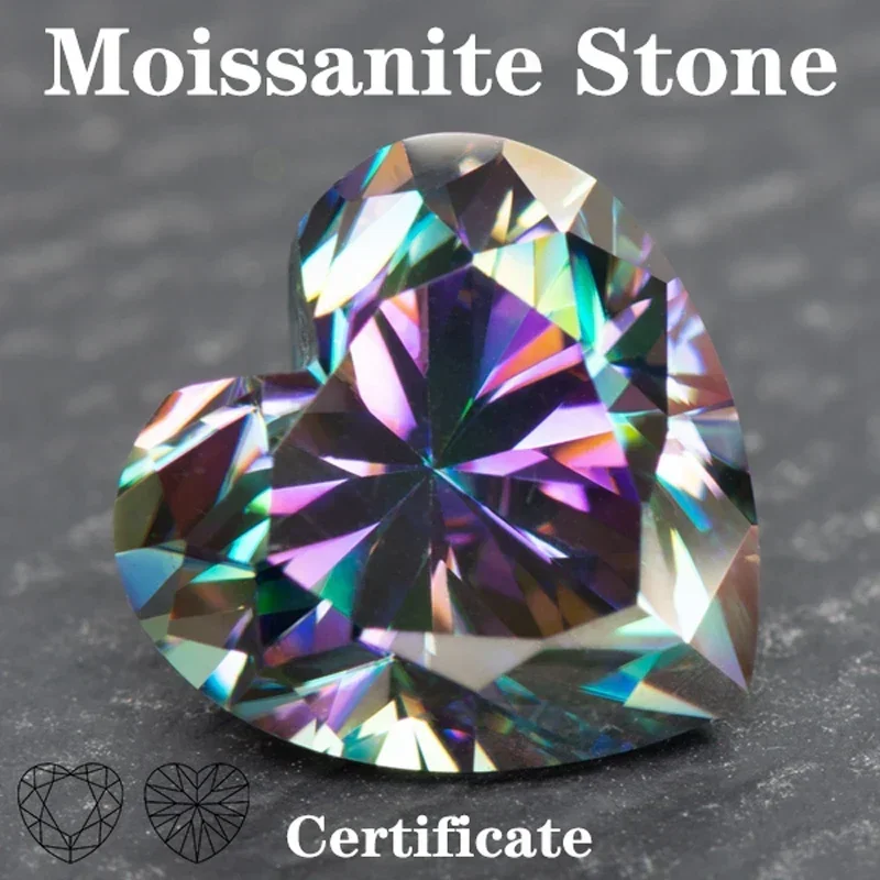 

Moissanite Stone Rainbow Green Color Heart Shape VVS1 with GRA Certificate Pass Diamond Tester Charms Jewelry Making Materials
