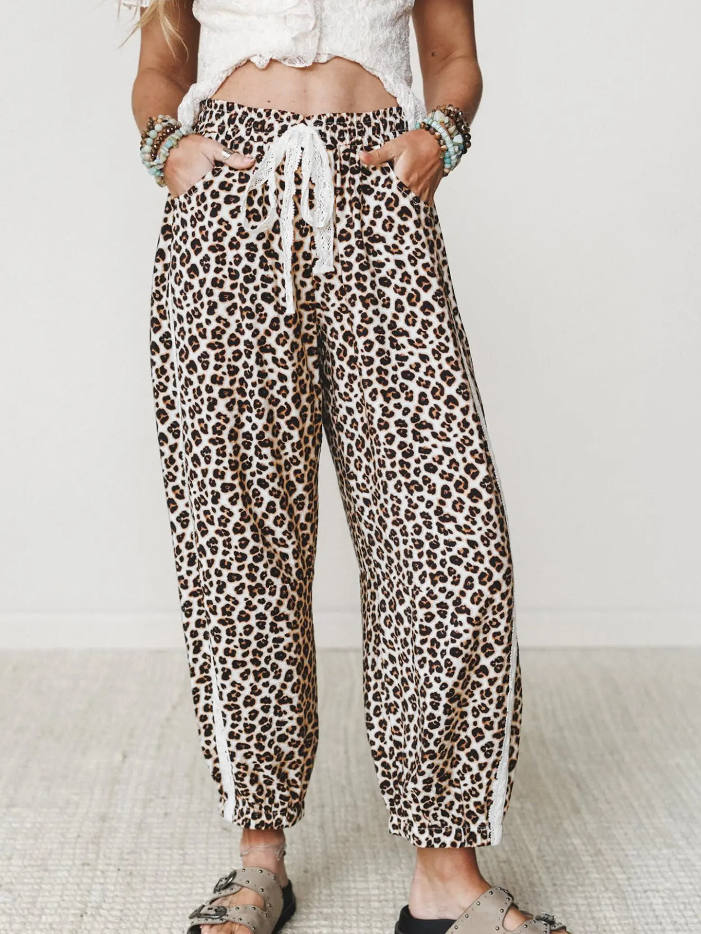 DearLover Leopard Print High Waist Loose Casual Pants Women's New Style Autumn Lace Tie Belted Straight Leg Trousers