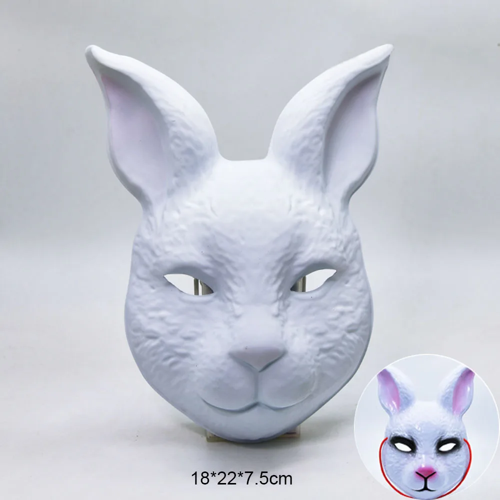 DIY Hand Painted Blank Rabbit Mask Matte White Bunny Masquerade Women Mask Halloween Party Cosplay Anime Decorative Props Gifts