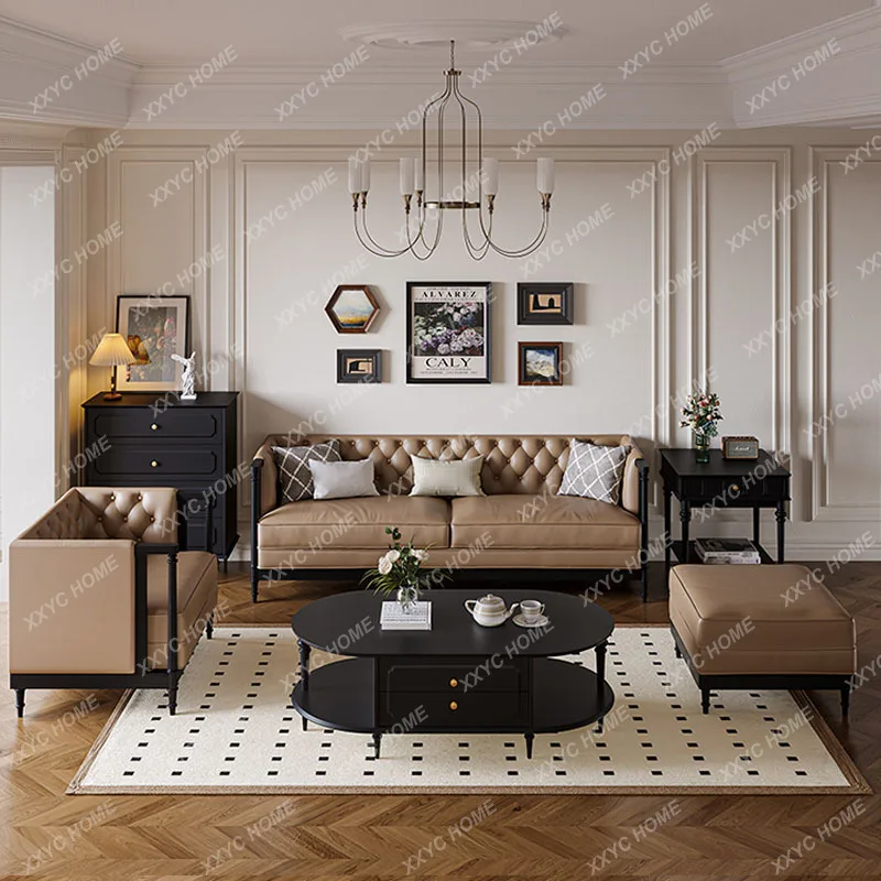 XX Solid wood small apartment living room inline sofa three-seater double sofa sectional sofa