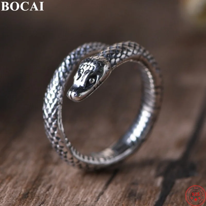 

BOCAI S925 Sterling Silver Charms Rings for Men Women Retro Spirit Snake Personality Zodiac Viper Fashion Jewelry Wholesale