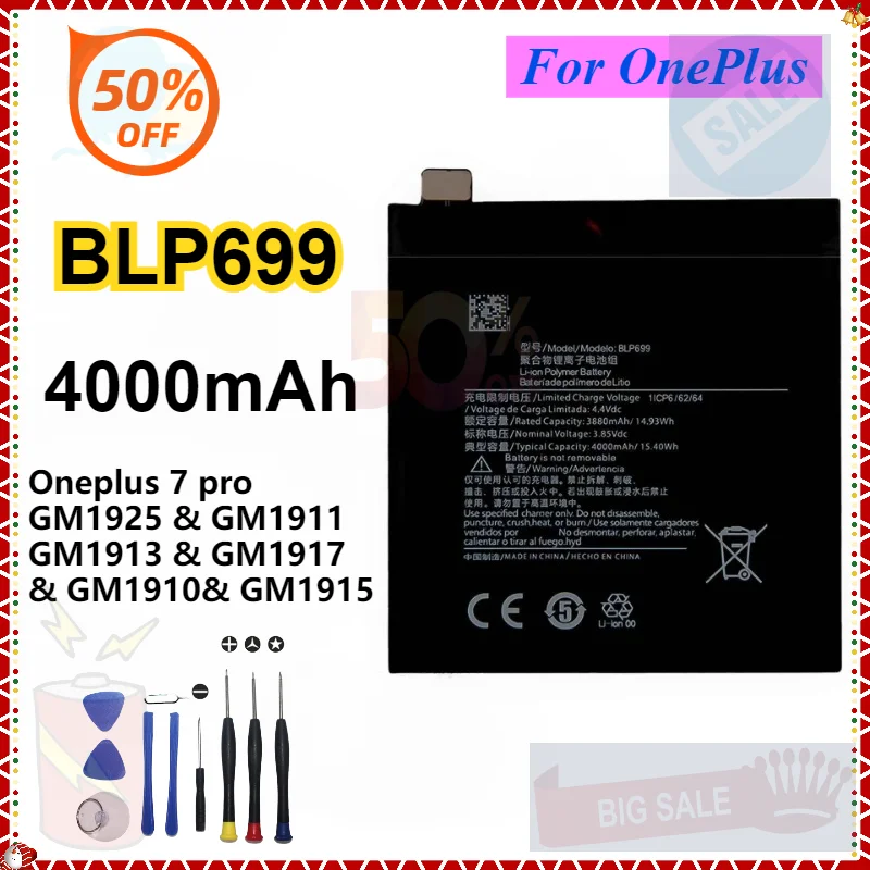 

4000mAh BLP699 Replacement Battery For OnePlus 7 Pro OnePlus 7 Plus High-Capacity Phone Batteries