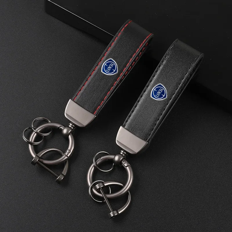 Deluxe Leather Keychain with Car Badge Keychain Pendant For Lancia ypsilon delta musa nera thema STRATOS Y Phedra