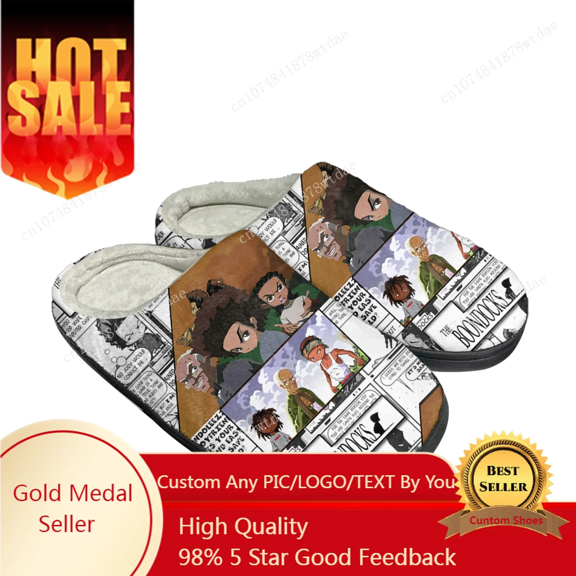 

Boondocks Huey Riley Freeman Home Cotton Slippers Men Women Youth Boy Girl Plush Bedroom Keep Warm Shoes Custom Indoor Slipper