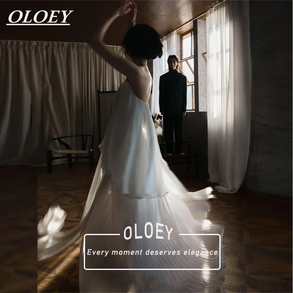 OLOEY Modern Strapless A-Line Wedding Dress Korea Photoshoot Pleated Muti-Layer Bridal Gown Cutsomized Floor Length Vestido De N