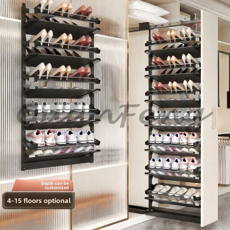 Push‑Pull Retractable Shoe Storage Basket Built‑in Drawer Type Shoe Rack Adjustable Partition Hardware for Shoe Cabinet