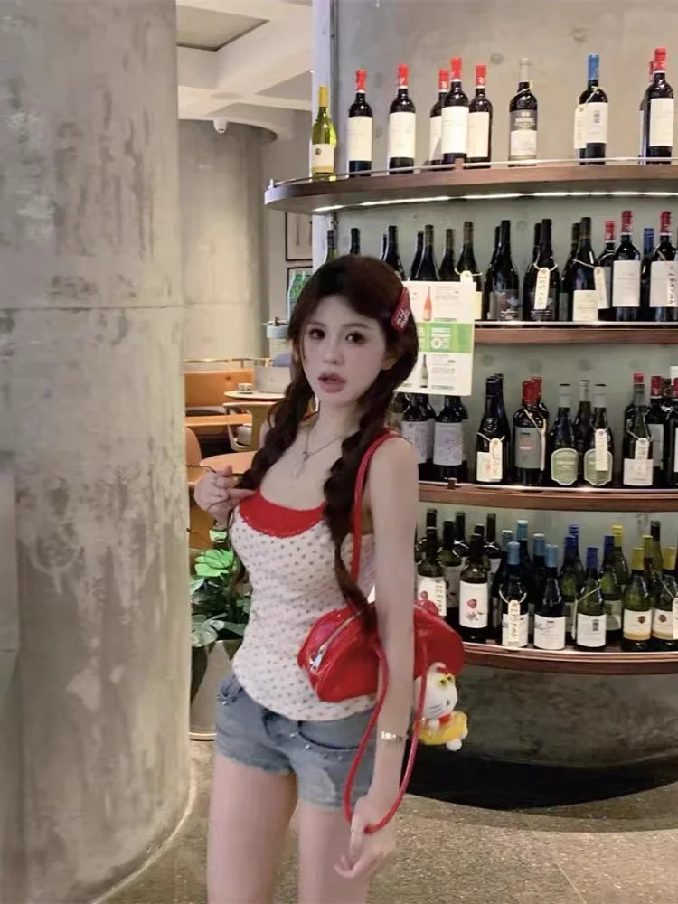 Hotsweet Camisoles Women Fake Two Pieces Floral Printed Korean Style Summer Sexy Streetwear Slim Crop Tops Ulzzang Trendy Ins