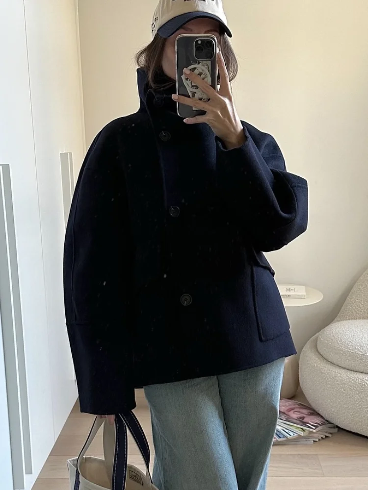 Elegantní vlněná bunda se stojáčkem pro ženy, jednořadé zapínání na knoflíky, kapsy, kabát, dámský kabát, podzim/zima 2025, pouliční elegantní svrchní oblečení - náhled 3