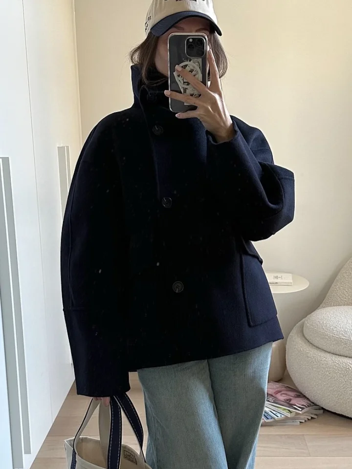 Elegant Stand Collar Woolen Jacket For Women Y2k Single Breasted Elegant Stand Collar Woolen Jacket For Women Y2k Single Breasted