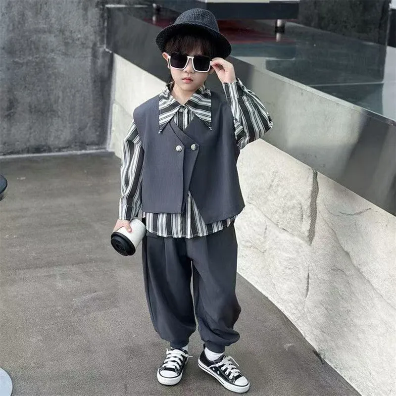 

Boys Blouse +Pants Kids Suits 3PCS/Set Cotton 2025 New Vest Spring Autumn Cotton Breathable Sets Party Outfits Children Clothing