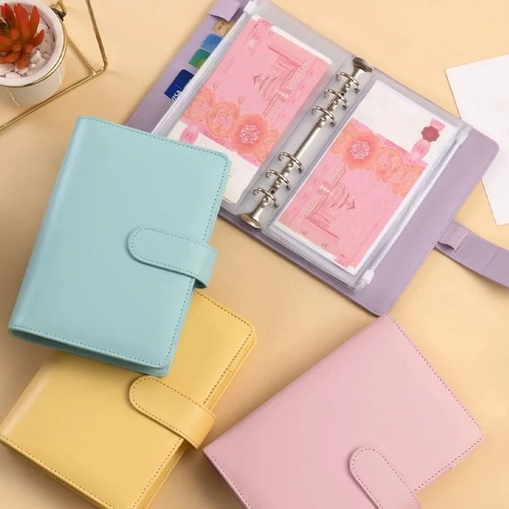 A6 Cash Budget Ledger Magnetic button Macaron Color Loose-leaf Notebook Diary Notepad Budget Tables PU Leather Folder Student
